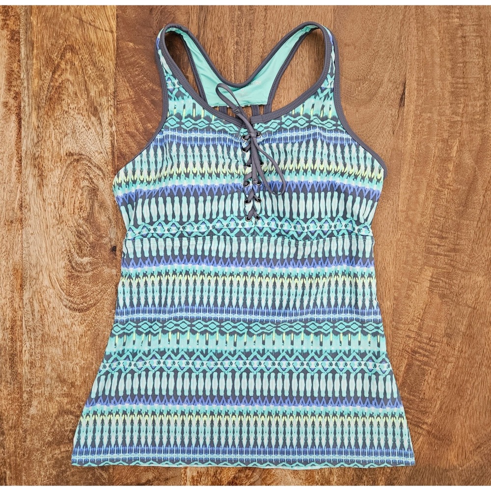 Free Country Tankini Swimsuit Top Womens M Green Gray Purple Lace-Up Racerback